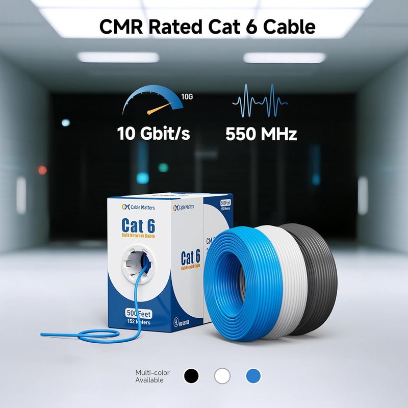 CableMatters كابل إيثرنت Cat6 من النحاس النقي بسمك 23AWG، معتمد من UL، بسرعة 10Gbps، بطول 300 قدم، كابل Cat 6، لفة كابل، باللون الأزرق - Image 2